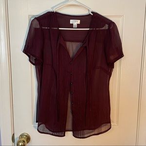 LOFT- Dark purple see-through cardigan-style shirt.